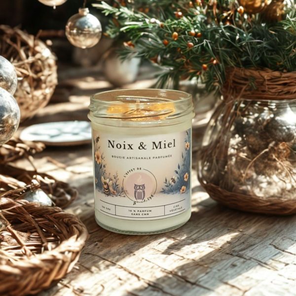 Bougie parfumée Noix et miel-cire soja-Effet de cyr